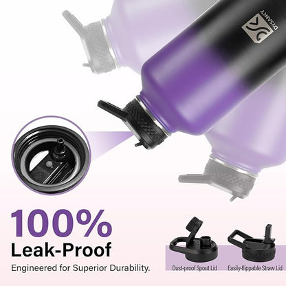 Insulated Water Bottle | Thickened Stainless Steel Vacuum Metal | Portable Sports Half Gallon Large Water Jug for Gym and Hiking with Straw, Carrier Bag, Handle Strap | BPA-Free 64 oz