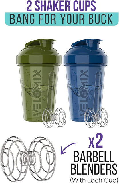 '-2 Pack- 20 oz Protein Shaker Bottles for Protein Mixes - 2x Wire Whisk | Leak Proof Shaker Cups for Protein Shakes and Pre Workout | Protein Shaker Bottle Pack