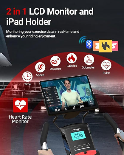 HARISON Magnetic Exercise Bike for Home 350lbs Capacity, Bluetooth Stationary Bikes for Home with 2 in 1 LCD Monitor and Tablet Holder, Comfortable Seat Cushion