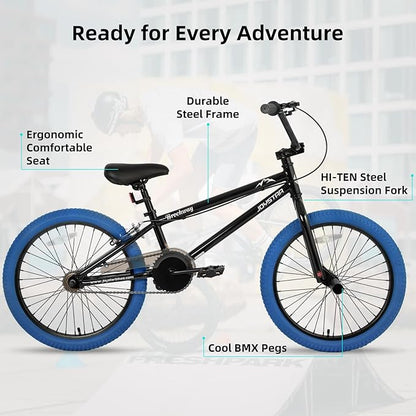 JOYSTAR Brockway Freestyle Kids BMX Bikes 20" 24" Kids Bicycles for 6-14 Years Old Boys Girls and Beginner-Level Riders 2 Pegs Multiple Colors