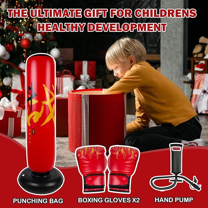 Larger Inflatable Punching Bag for Kids with Boxing Gloves,Tall 66 Inch Ninja Kids Inflatable Boxing Bag,Gifts for Boys & Girls Age 5-12 for Taekwondo,MMA and Practicing Karate