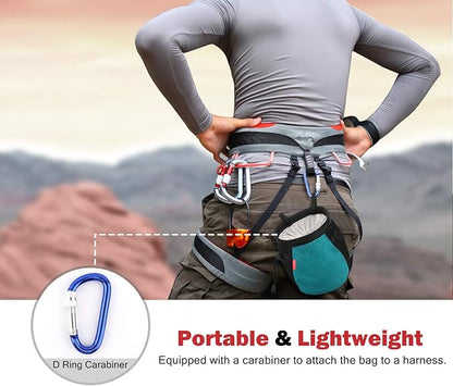 MoKo Rock Climbing Chalk Bag, Bouldering Chalk Pot Bucket with Adjustable Belt & Carabiner Drawstring Climbing Gear
