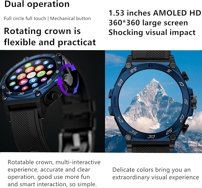 LC18 Smart Watch with Earbuds 1.53 Inch Round Smartwatch Built-in Wireless Bluetooth Headphones Health Monitor Speaker Fitness Tracker 128M Local Music Player (Black Silicone+Steel)