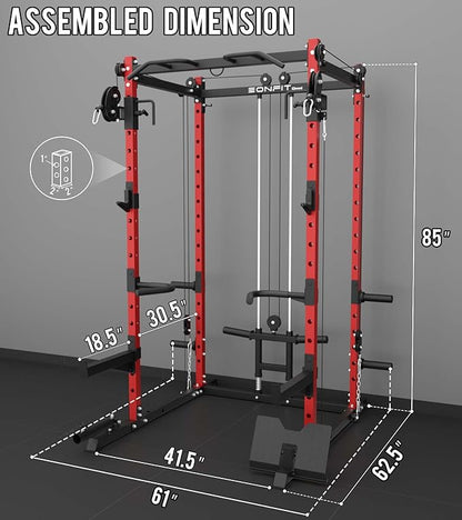 Eonfit E2 Power Cage，1500LB Squat Rack with Cable Crossover System.Multi-Function Power Rack for Home Gum.All-in-One Squat Rack with More Training Attachments