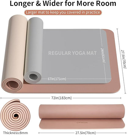 Extra Thick 8mm Yoga Mat, 72"x28" Non Slip Exercise Mat, Reversible 2-Sided Dual Color Premium POE Material, with Carrying Strap for Yoga, Pilates, Home Gym