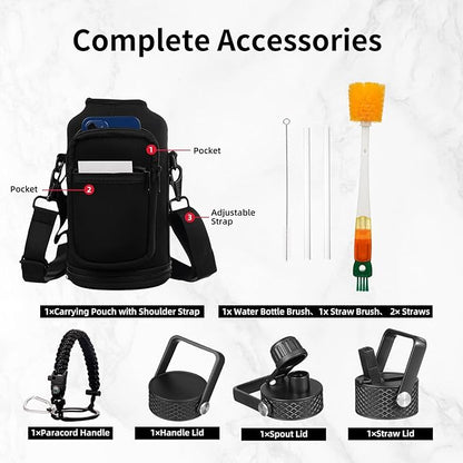 Insulated Water Bottle 64oz,Triple Wall Vacuum Stainless Steel(Dishwasher Safe),Leak Proof & Non-BPA,Flask Jug with Paracord Handle & Straw Spout Lids Sports