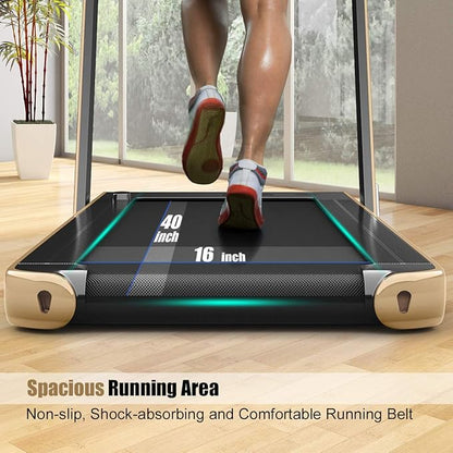 GYMAX Walking Pad, 2.25HP Dual Display Foldable Treadmill for Home with Remote/Smart App Control, Portable Compact Treadmill for Office Under Desk, Folding Running Machine for Small Spaces