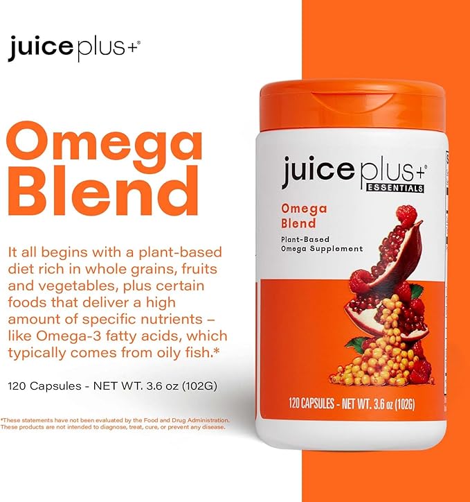Juice Plus+ Omega Blend - Vegan, Fish-Less, No Aftertaste - Omega 3, 5, 6, 7 & 9 Fatty Acids from Algae & Seeds - DHA, ALA & EPA for Brain & Vision - 1 Bottle (60 Servings)