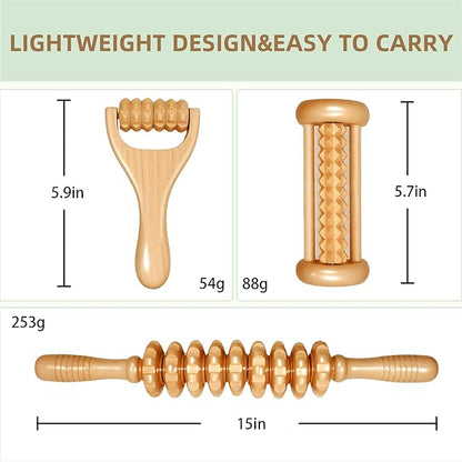 3Pcs Wooden Massage Tools，Lymphatic Drainage Massager ，Maderoterapia Kit for Deep Tissue，Muscle Pain Relief, Anti-Cellulite，Body Sculpting & Shaping，Foot Roller for Plantar Fasciitis