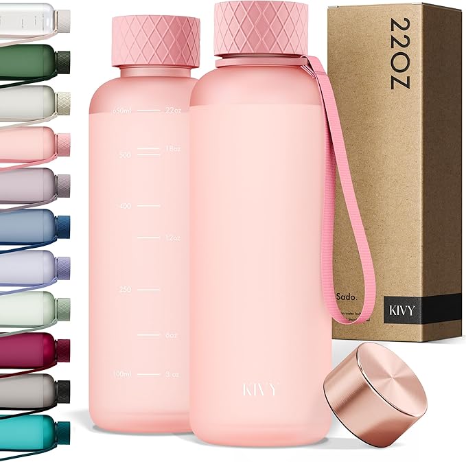 KIVY Slim Water Bottle 22oz [BPA FREE] - Small Drinking Waterbottle - Tritan Bottle Without Straw for School, Sport & Travel - Drinking Bottle Dishwasher Safe