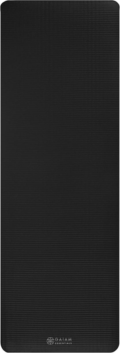 Gaiam Essentials Thick Yoga Mat Fitness & Exercise Mat with Easy-Cinch Yoga Mat Carrier Strap, 72"L x 24"W x 2/5 Inch Thick