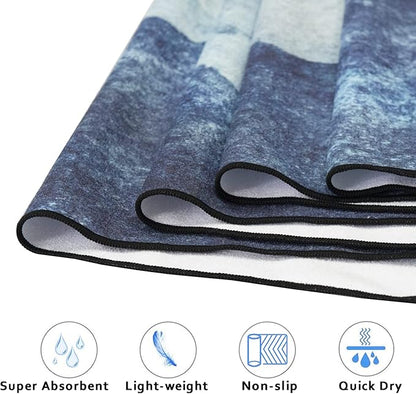 QiyI Yoga Mat Towel with Corner Pockets, Non Slip Sweat Absorbent Hot Yoga Towels, Soft Yoga Blankets with Travel Bag, Skidless Mat Cover for Workout, Gym, Fitness - 70"x26", Watercolor Mountain