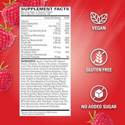 EHP Labs OxyShred Pre Workout Powder - Preworkout Powder with L Glutamine & Acetyl L Carnitine, Energy Boost Drink - Raspberry Refresh, 60 Servings