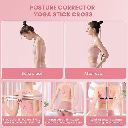 Yoga Stick, Posture Correction Stick for Women and Men, Relieve Back Pain, Upper and Lower Back Stretchers and Straighteners, 24.4-36.2 Inch Stretching Stick Neck Hump Corrector