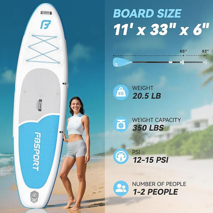 FBSPORT 11FT Premium Inflatable Stand Up Paddle Board with Electric Pump, Yoga Board with SUP Accessories & Carry Bag | Wide Stance, Surf Control, Non-Slip Deck, Leash and Paddle for Youth & Adult