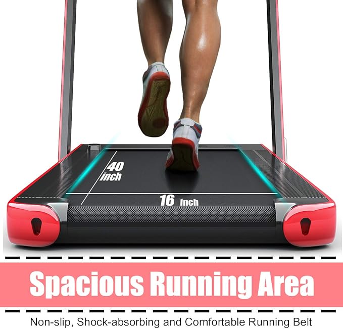 GYMAX Walking Pad, 2.25HP Foldable Treadmill with Smart App & Remote Control, Bluetooth LED Monitor, Small Spaces Compact Running Machine, Folding Portable Under Desk Treadmill for Home Office