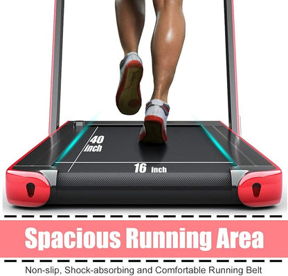 GYMAX Walking Pad, 2.25HP Foldable Treadmill with Smart App & Remote Control, Bluetooth LED Monitor, Small Spaces Compact Running Machine, Folding Portable Under Desk Treadmill for Home Office