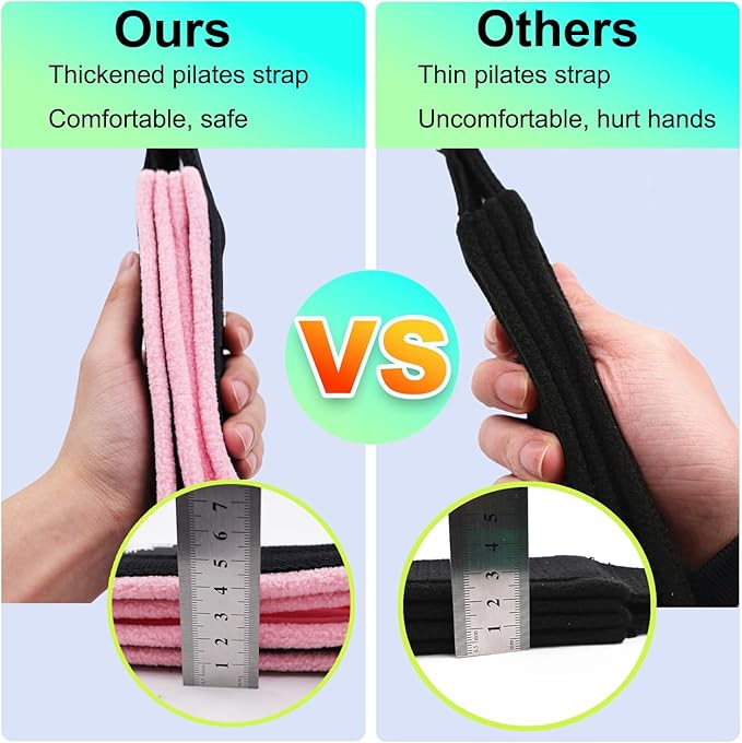 1 Pair Enhanced Pilates Double Loop Straps for Reformer, Thickened D-Ring Handle Straps, Yoga Exercise Accessories in 2 Lengths and Multicolor for Home Gym Workout