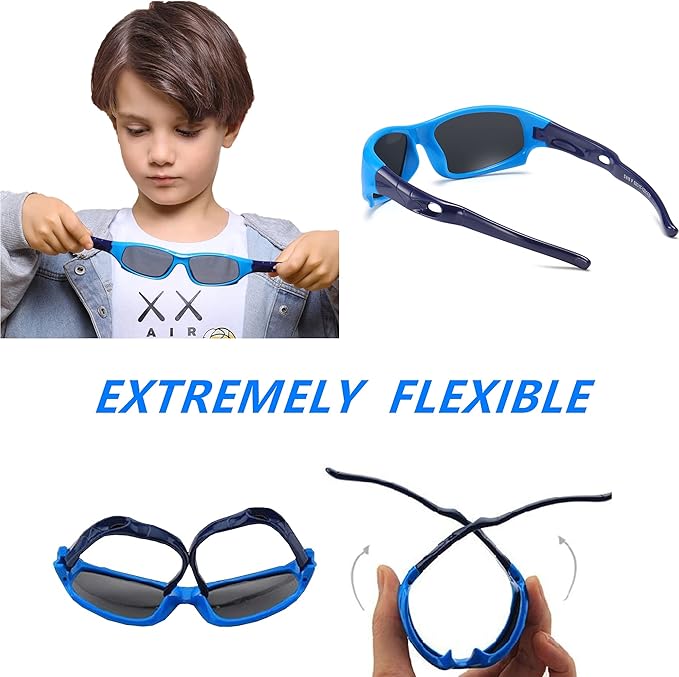DYLB 3 Pack Flexible Kids Polarized Sunglasses For Boys Girls With Strap, Sport Sunglasses for Children Age 3-10.