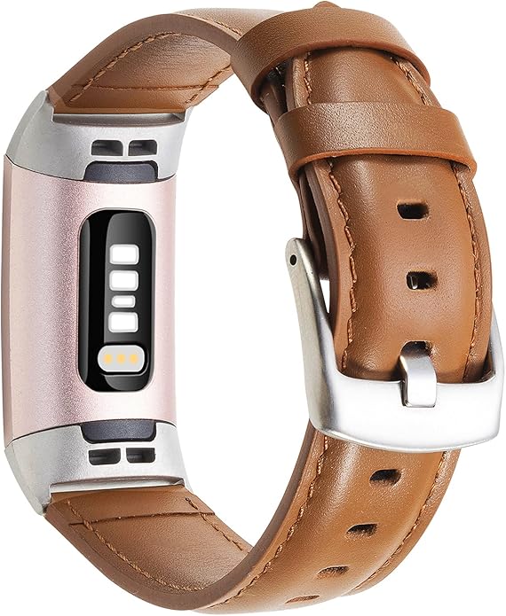 Leather Bands Compatible for Fitbit Charge 4/ Charge 3/ Charge 3 SE Fitness Tracker, Genuine Leather Band Replacement Strap Wristband Accessories for Women Men