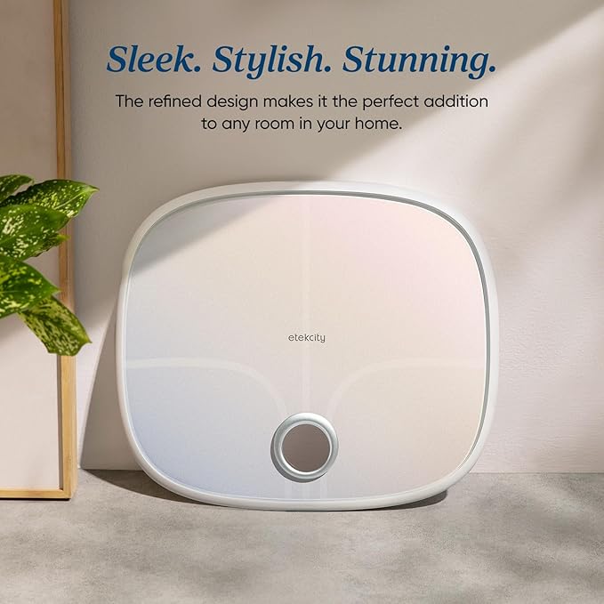 Etekcity Smart Rechargeable Scale for Body Weight, BMI, Fat, Muscle Mass, Digital Bathroom Scale with 13 Metrics, Secret Mode, Bluetooth Connect to Free Apps, Rainbow White