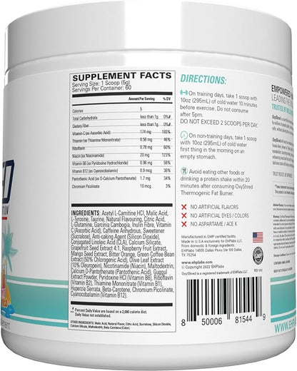 EHP Labs OxyShred Pre Workout Powder - Preworkout Powder with L Glutamine & Acetyl L Carnitine, Energy Boost Drink - Bahama Breeze, 60 Servings
