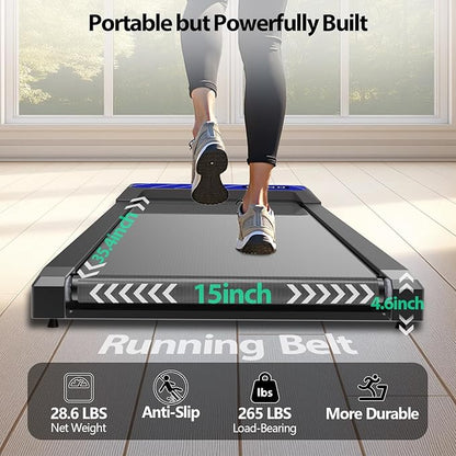 2.5HP Walking Treadmill Pad Incline, Under Desk Treadmill with Remote, 3 in 1 Low Noise Small Walking Mini Pad with Led Screen, Compact Treadmills for Home, 265lbs Capacity