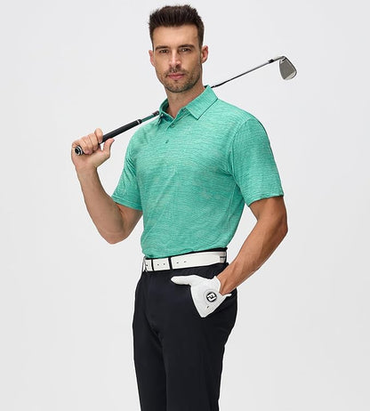 Esabel.C Jacquard Golf Shirts for Men Moisture Wicking Short Sleeve Performance Dry Fit Active Mens Polo Shirts