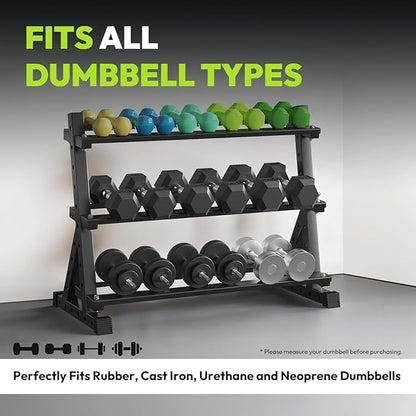 3-Tier Dumbbell Rack, 1000 lb Large Capacity, Heavy Duty Weight Storage Rack for Home Gym