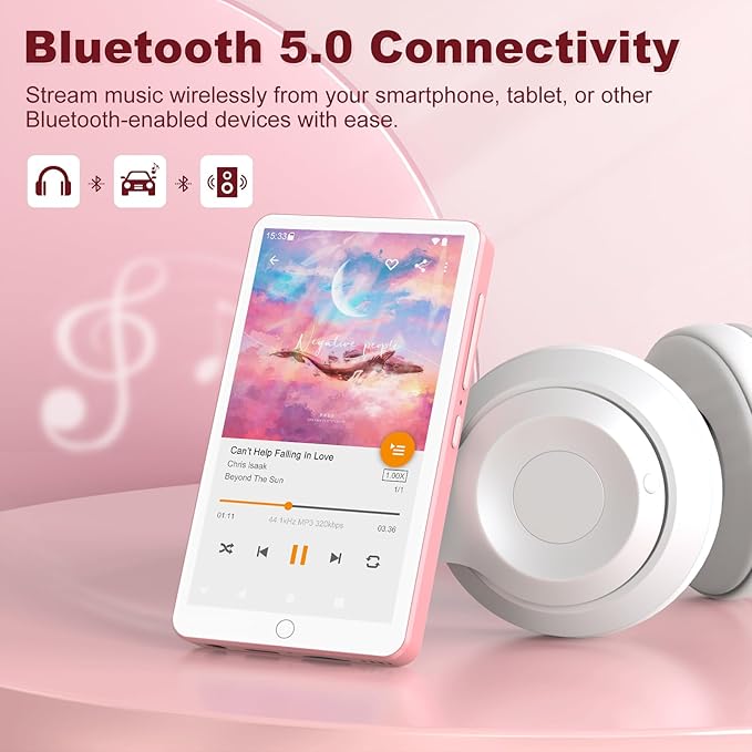 144GB MP3 Player with Bluetooth WiFi, Android 13 OS MP3 MP4 Player with 4" Touchscreen and Speaker, MP3 Music Players with Spotify, Audible, Amazon Music, Play Store (Pink)