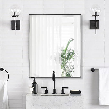 24x30 Inch Black Bathroom Mirror for Wall, Aluminum Frame Rectangle Rectangular Vanity Mirror, Modern Large for Bedroom, Living Room, Horizontal or Vertical
