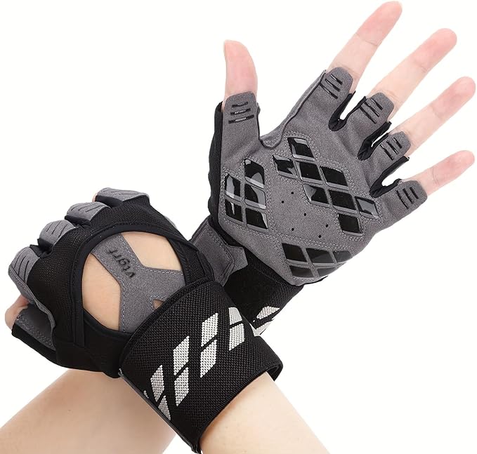 Fingerless Fitness Gloves with Wrist Support for Men - Ideal for Gym, Workout & Weight Lifting, Sports Gloves with Padded Design, Excellent Grip and Cushion Pads