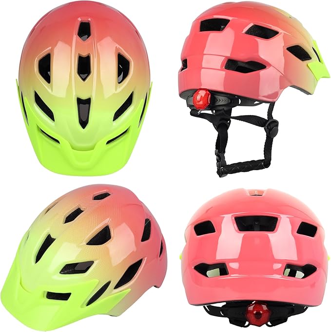 Kids Bike Helmet,Bavilk Kids Boys Girls Bike Helmets with LED Light Detachable Visor Children Youth Teen Multi-Sport for Skating Cycling Scooter Skateboard Adjustable & Lightweight 19.7"-22.4"