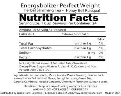 Energybolizer Perfect Weight Herbal Tea (24 Bags)| Natural Energy Booster for Women and Men | Increase Energy, Improve Digestion (Honeybell Kumquat)