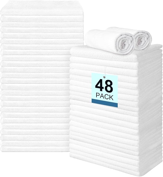 48 Pack Hand Towels Set - Highly Absorbent and Quick Drying Microfiber Gym Towels, Premium Wash Cloths for Bathroom, Salon, Gym, Shower, Hotel, and Spa - 16x27 inch (White)