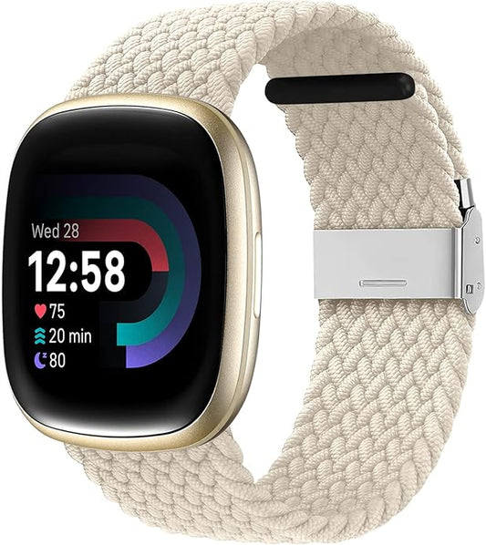Braided Solo Loop Bands Compatible with Fitbit Sense/Versa 3 Smart Watch for Women Men, Breathable Stretchable Sport Wristband for Fitbit Sense/Versa 3 Women Men