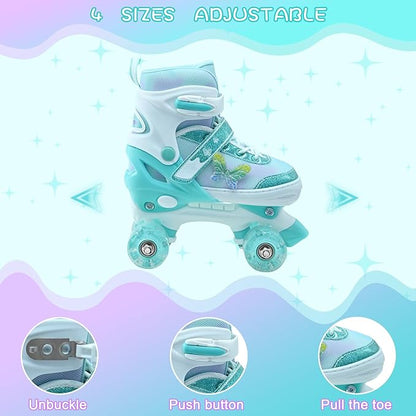 Kids Roller Skates for Girls-Outdoor 4 Size Adjustable Butterfly Quad Rollerskates for Indoor Ages 3-12 Years Beginners Children's Birthday Gift with Light Up Wheels patines para niñas Indoor
