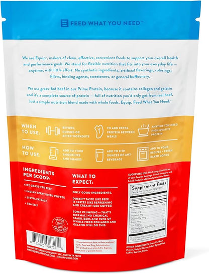 Equip Foods Prime Protein Powder | Clean, Grass Fed Beef Protein Powder | Carnivore Protein Isolate | Paleo, Keto Friendly, Gluten & Dairy Free | Helps Build & Repair Tissue | 30 Servings, Iced Coffee