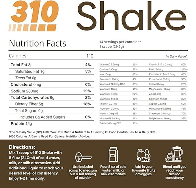 310 Nutrition All-In-One Meal Replacement Shake Powder - Plant-Based Protein Smoothie Blend w/High Fiber, Probiotics & Adaptogens - Low Carb, Vegan, Keto & Paleo Friendly - Tropical Coconut - 28 Srv