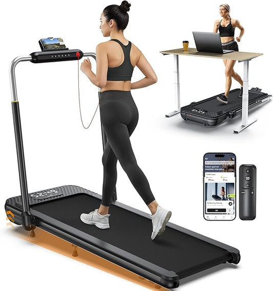 WELLFIT 10% Incline Foldable Walking Pad Treadmill with Handle Bar for Home, 360 LBS Capacity, 7.6MPH Max Speed,Wide Shock Absorbing Deck, 3.0HP Low Noise, for APP/Mute Remote