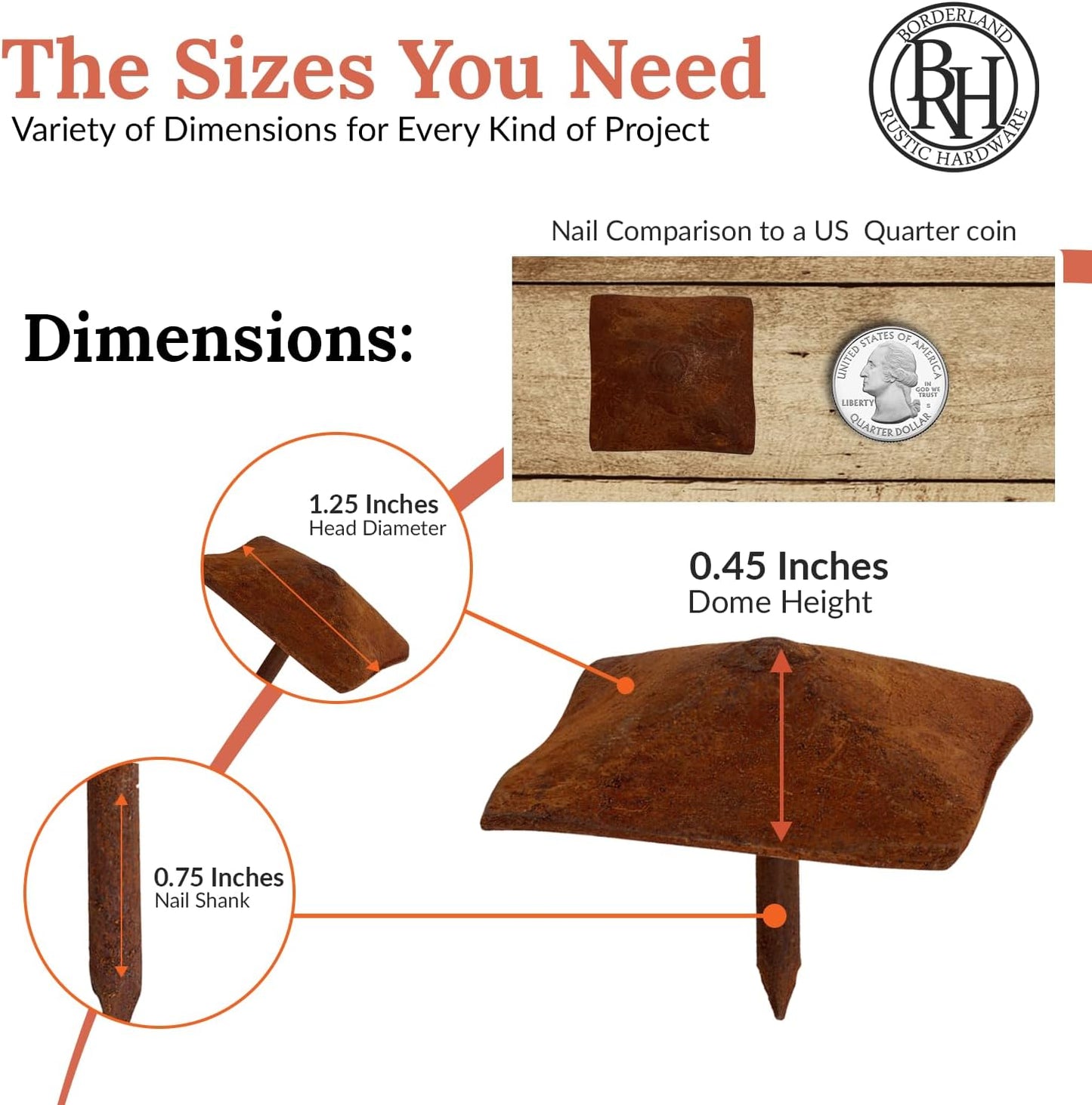 10 Pack 1.25" Square Head Iron Clavos Decorative Nails – Rusted – Handmade Rustic Square Fasteners for Farmhouse Shutters, Faux Wood Beams, Barn Doors, Shutters, and Gates – Ornamental Wood Accent