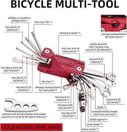 21 Bike Repair Multitool Kit with Carry Case, Portable Cycling Tool Kits (21 in 1), Bicycle Tools Kit Set with Allen Wrench, Chain Tool, Bicycle Spoke Wrench