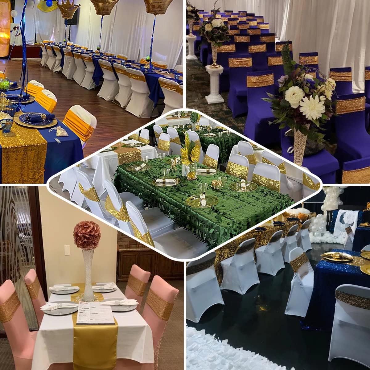 10 Pcs Chair Sashes Sequin Stretch Chair Bands Spandex Polyester Bows for Party Hotel Wedding Banquets Decoration - Green