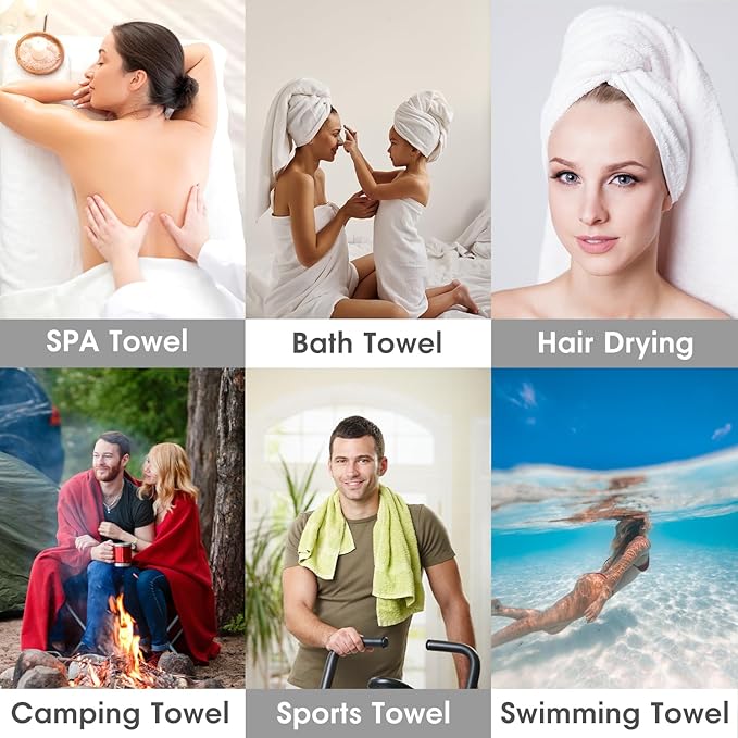 JML Microfiber Bath Towels, Bath Towel Sets (6 Pack, 27" x 55") - Extra Absorbent and Fast Drying, Multipurpose White Microfiber Towel for Bath, Beach, Pool, Sports, Yoga