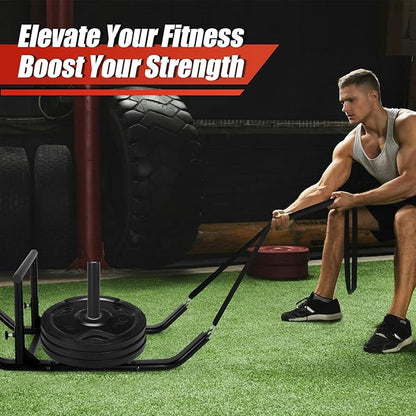 GDFISH Large Weight Sled, Adjustable Height Handle Push Sleds, Workout Fitness Sled for Training Running Speed, Compatible with 1" & 2" Weight Plate, Easy Obstacle Clearance for Grass, Sand, Cement
