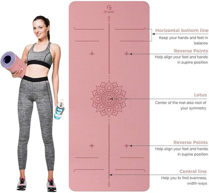 Yoga Mat Non Slip TPE Extra Wide Yoga Mat with Alignment Mark, 72"L x 32"W x 0.32"/0.24"Th (183cm x 81cm x 8mm/6mm), Anti-Tear Exercise Mat with Carrying Strap and Bag, Workout Mats for Yoga, Pilates