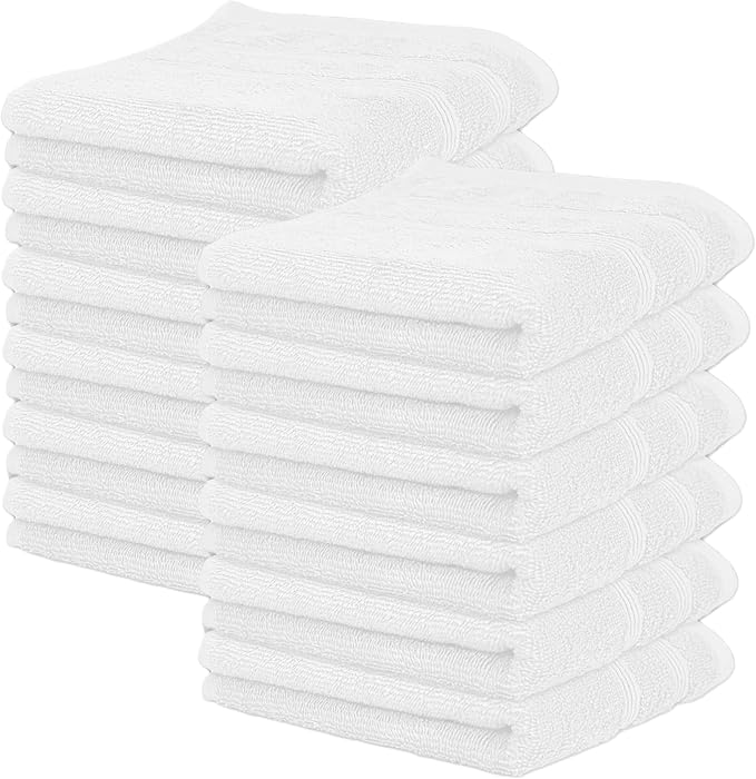 Kaufman - Premium Hand Towels Set for Bathroom, Spa, Gym, and Face Towel 100% Cotton Ring Spun, Ultra Soft Feel and Highly Absorbent Towels (12, White)