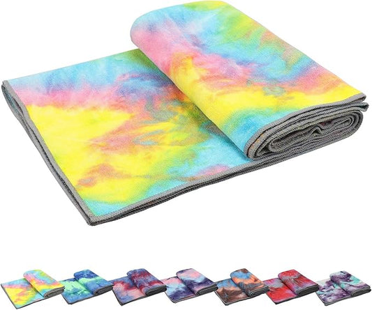 Yoga Towels Non Slip Hot Yoga Towel Skidless Waffle Texture100% Absorbent Odorless Microfiber Yoga Blanket Standard Sized 24 x72 in Mat Towel,for Hot Yoga Bikram Pilates (Pink & Blue & Yellow)