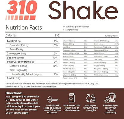 310 Nutrition All-In-One Meal Replacement Shake Powder - Plant-Based Protein Smoothie Blend w/High Fiber, Probiotics & Adaptogens - Low Carb, Vegan, Keto & Paleo Friendly - Peppermint Swirl - 28 Srv