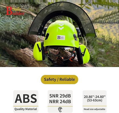 Forestry Safety Helmet with Build-in Visor Mesh Face Shield Ear Muffs 4 in 1 Chainsaw Safety Hard Hats